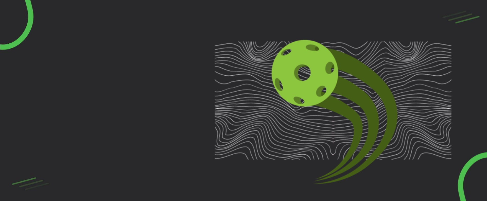 Collection of Pickleball Images Only (No Words) shows a pickleball with green lines on top of white wavy topographical lines
