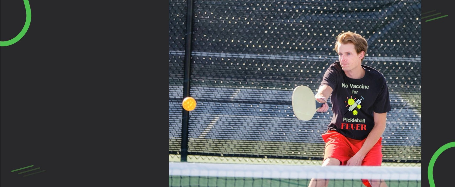 This is for collection called Funny Tees and the image is a guy hitting a pickleball wearing a tee that says: No Vaccine for Pickleball Fever