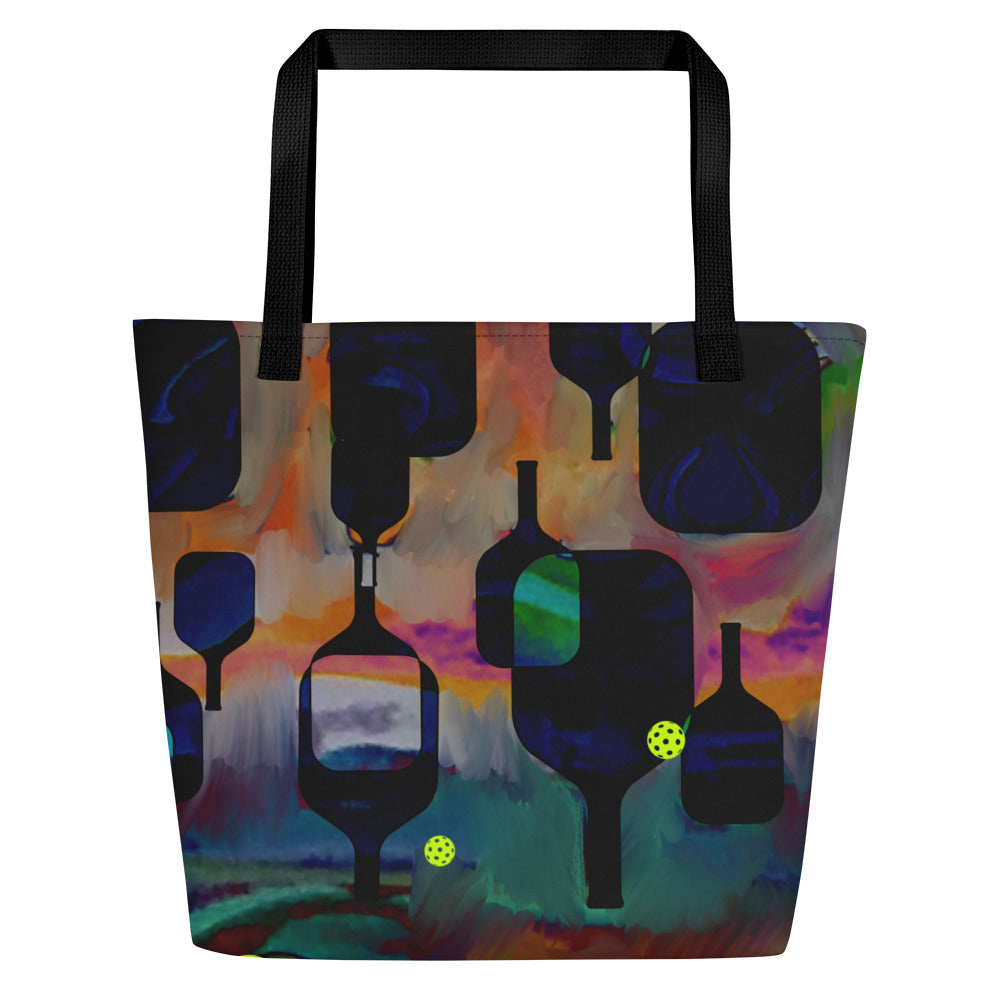 Artistic Pickleball All-Over Print Large Tote Bag - Pickleball Paddle I