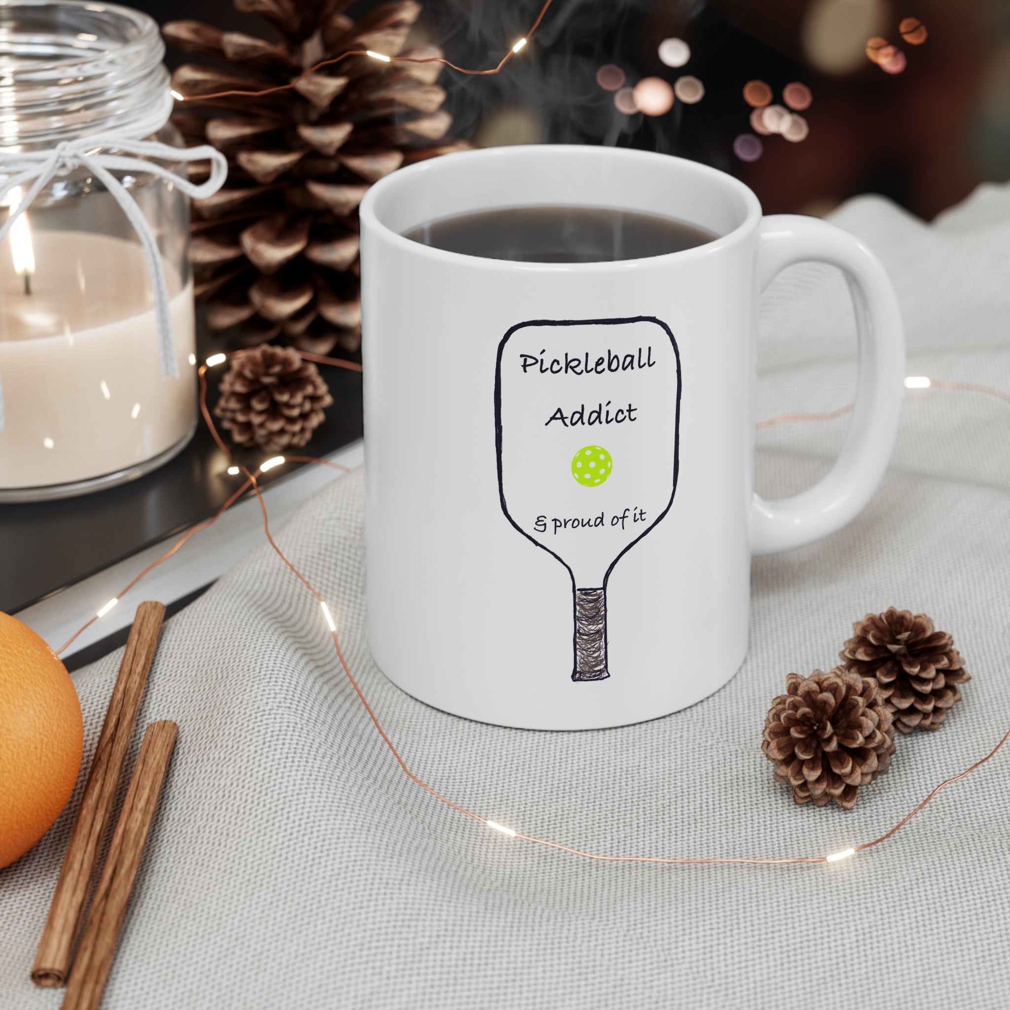 White Glossy Pickleball Mug - Pickleball Addict & Proud of It