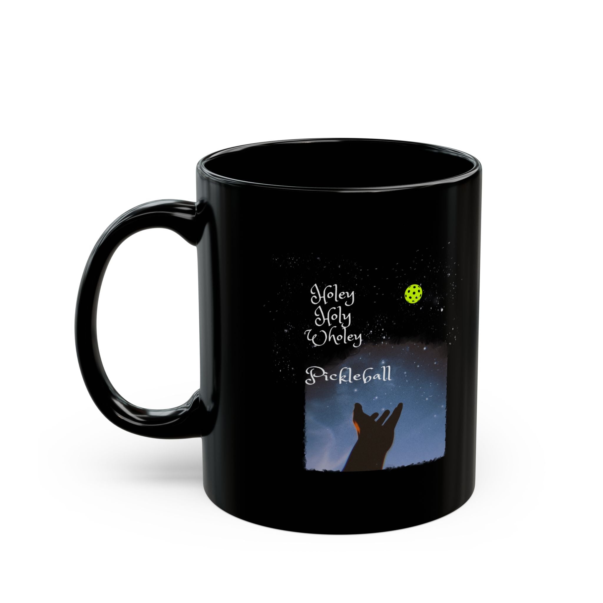 Black Mug (11oz) - Holey, Holy, Wholey Pickleball