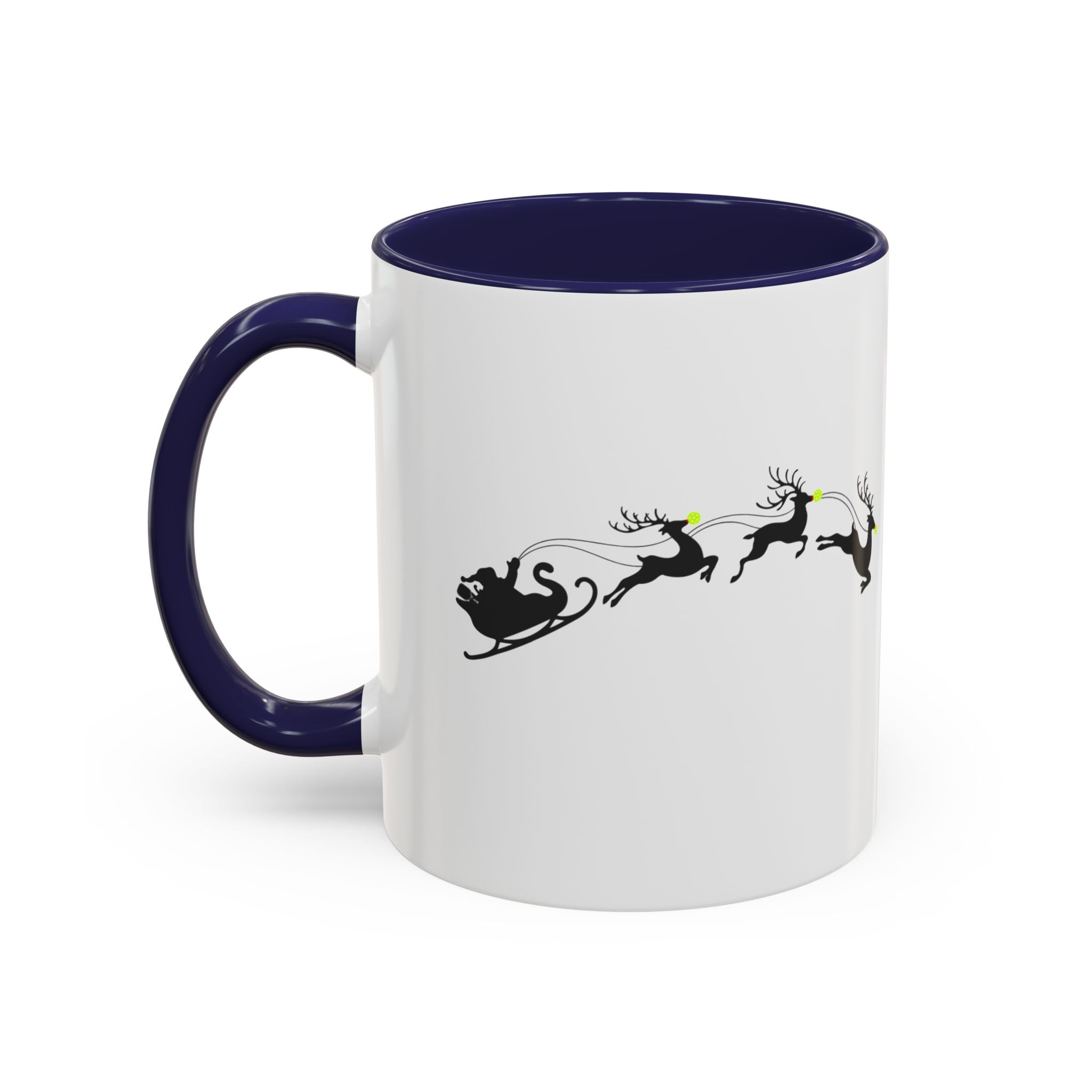 Xmas Accent Coffee Mug (11oz) - Santa with Pickleball Nose Reindeers