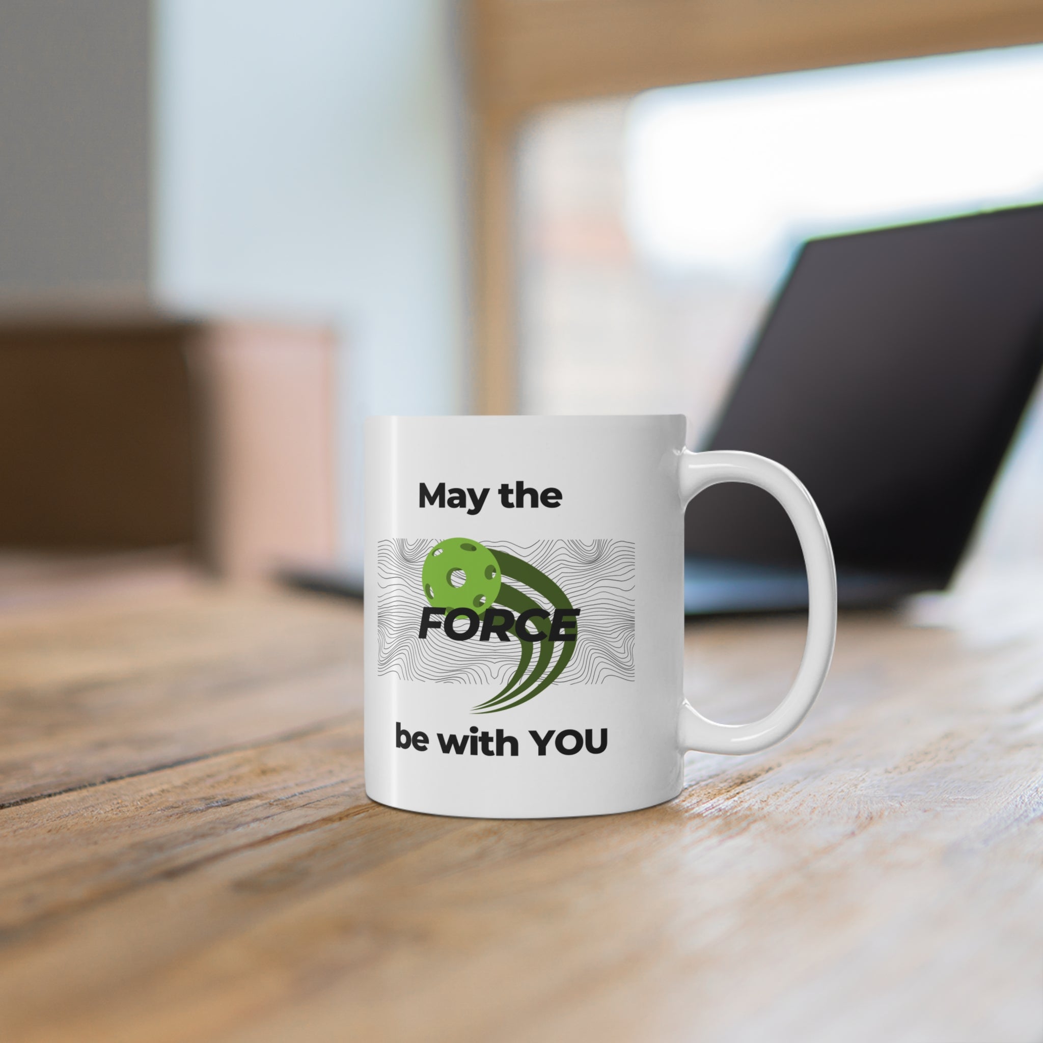 White Glossy Pickleball Mug -May The Force Be With You