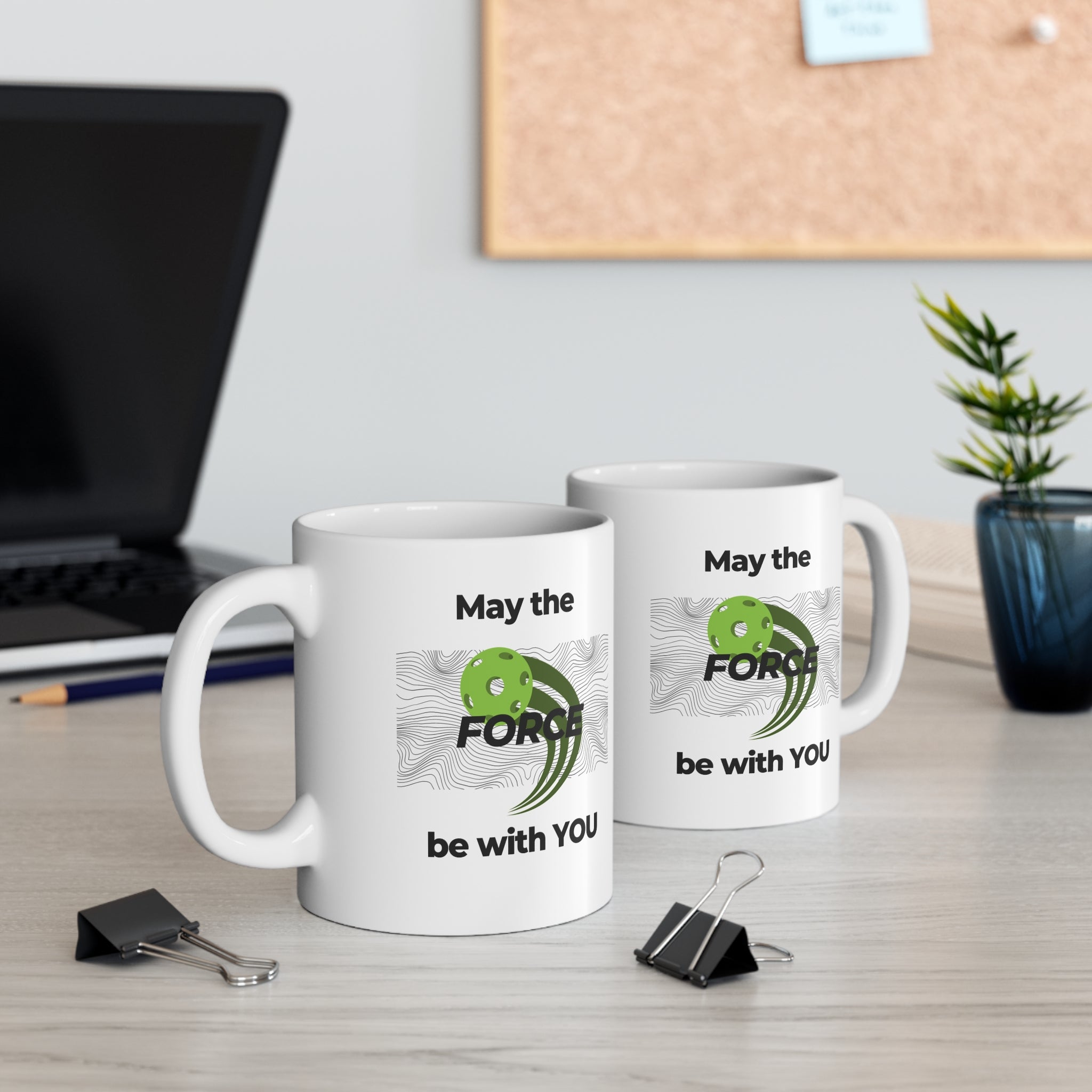 White Glossy Pickleball Mug -May The Force Be With You