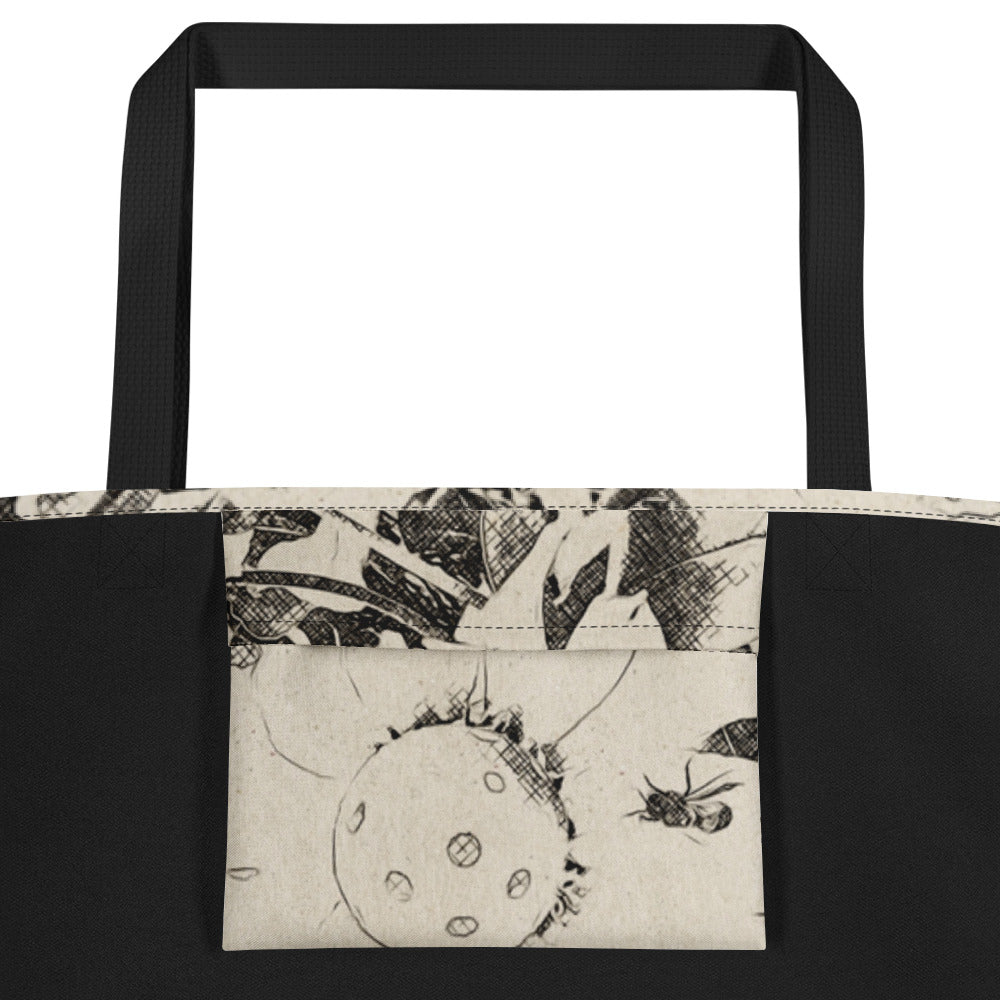 Artistic Pickleball All-Over Print Large Tote Bag- Where MT. Pickleballs Come From - Black/White Sketch