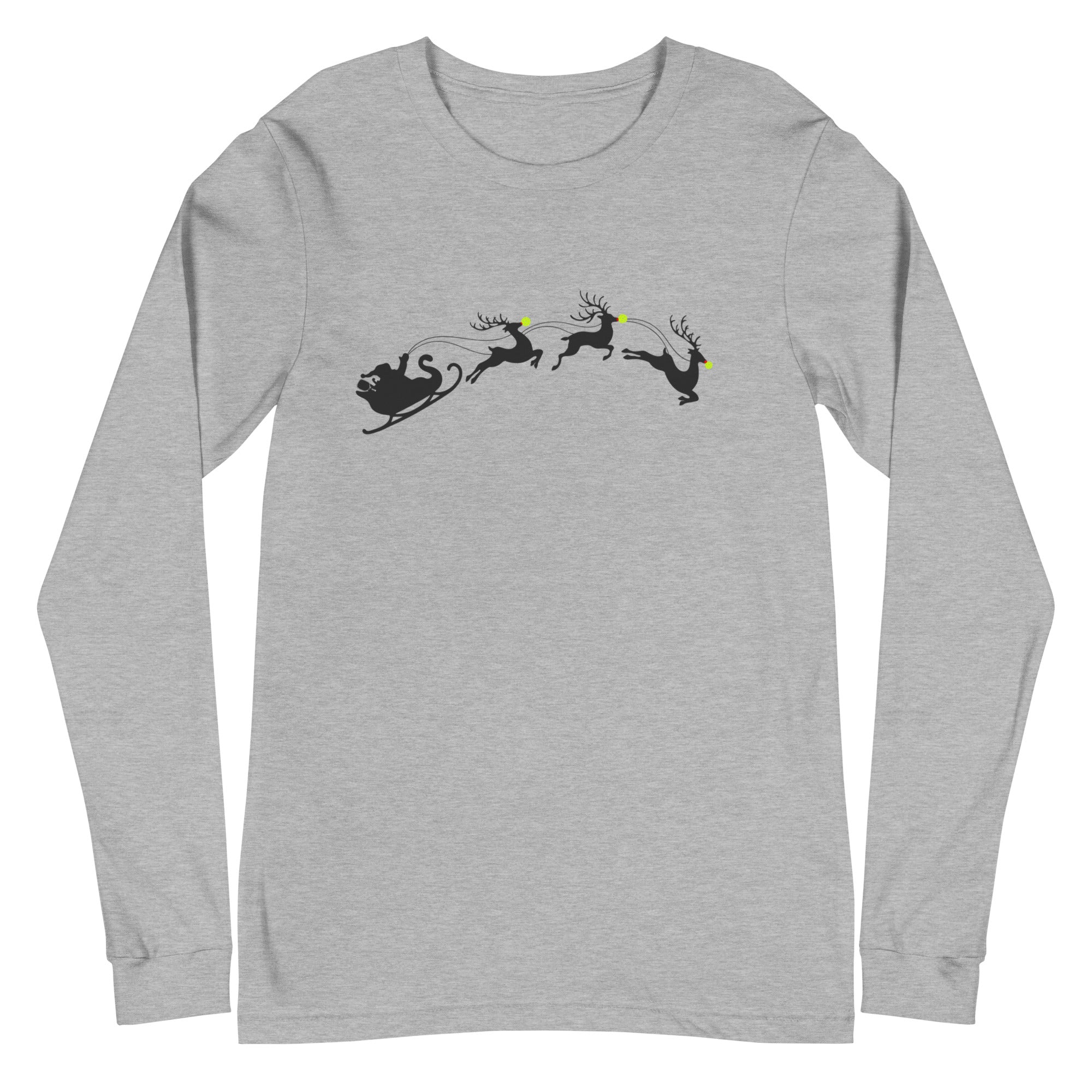 Unisex Pickleball Long Sleeve Tee - Xmas - Santa with Pickleball Nose Reindeers