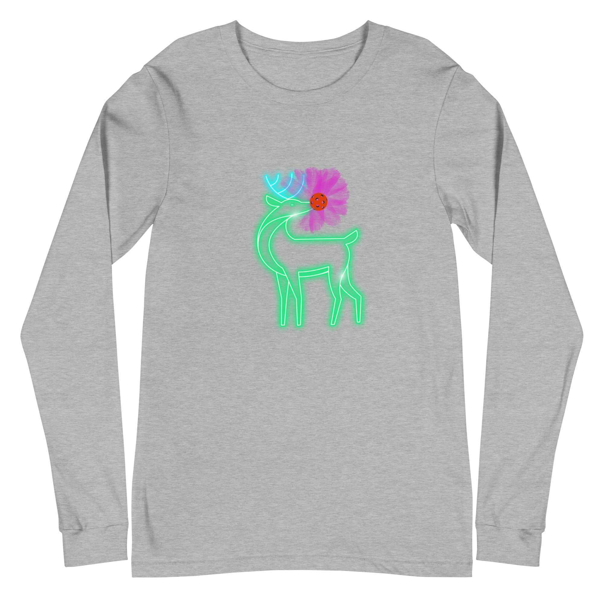 Unisex Pickleball Long Sleeve Tee -  Rudolph the Glowing Pickleball Reindeer