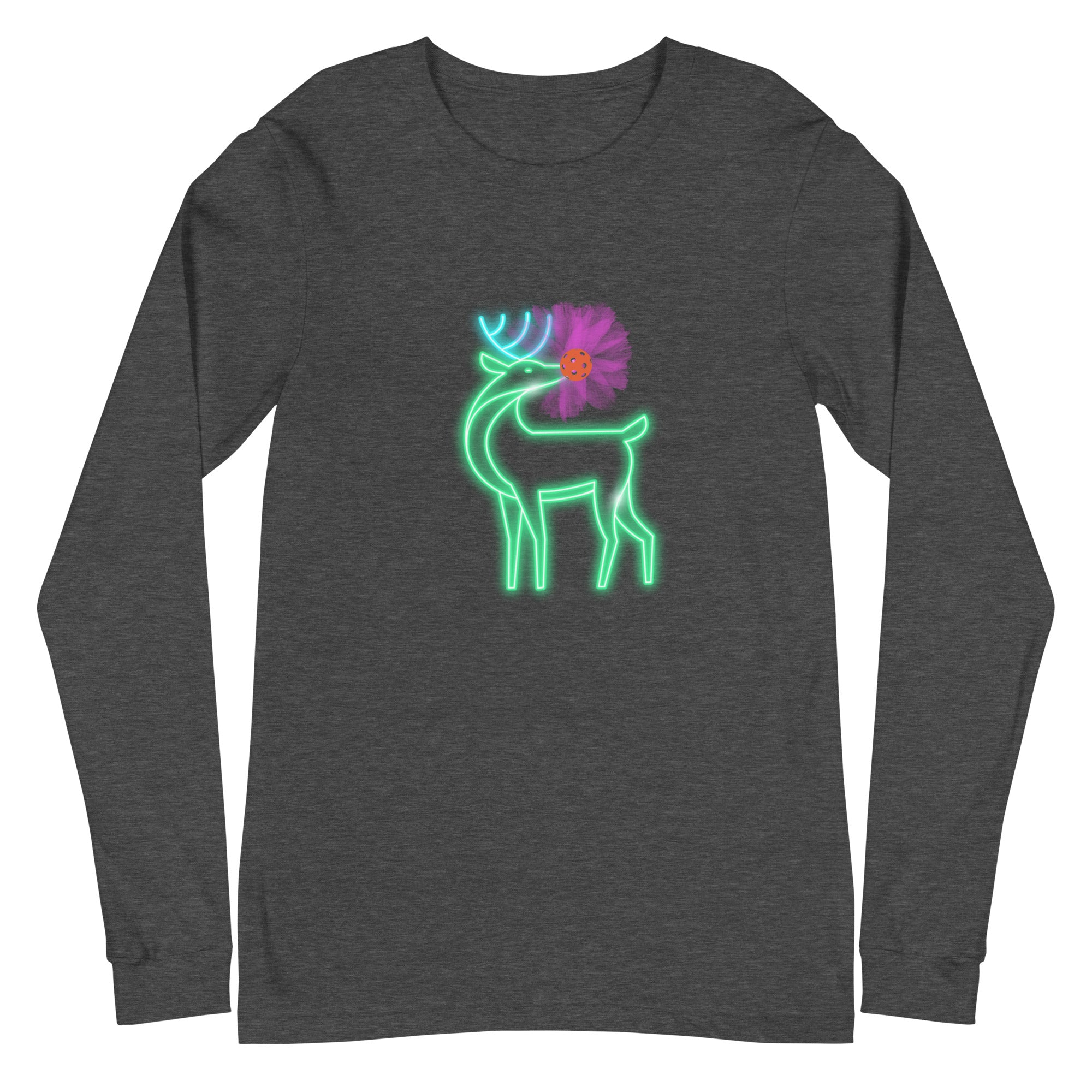 Unisex Pickleball Long Sleeve Tee -  Rudolph the Glowing Pickleball Reindeer