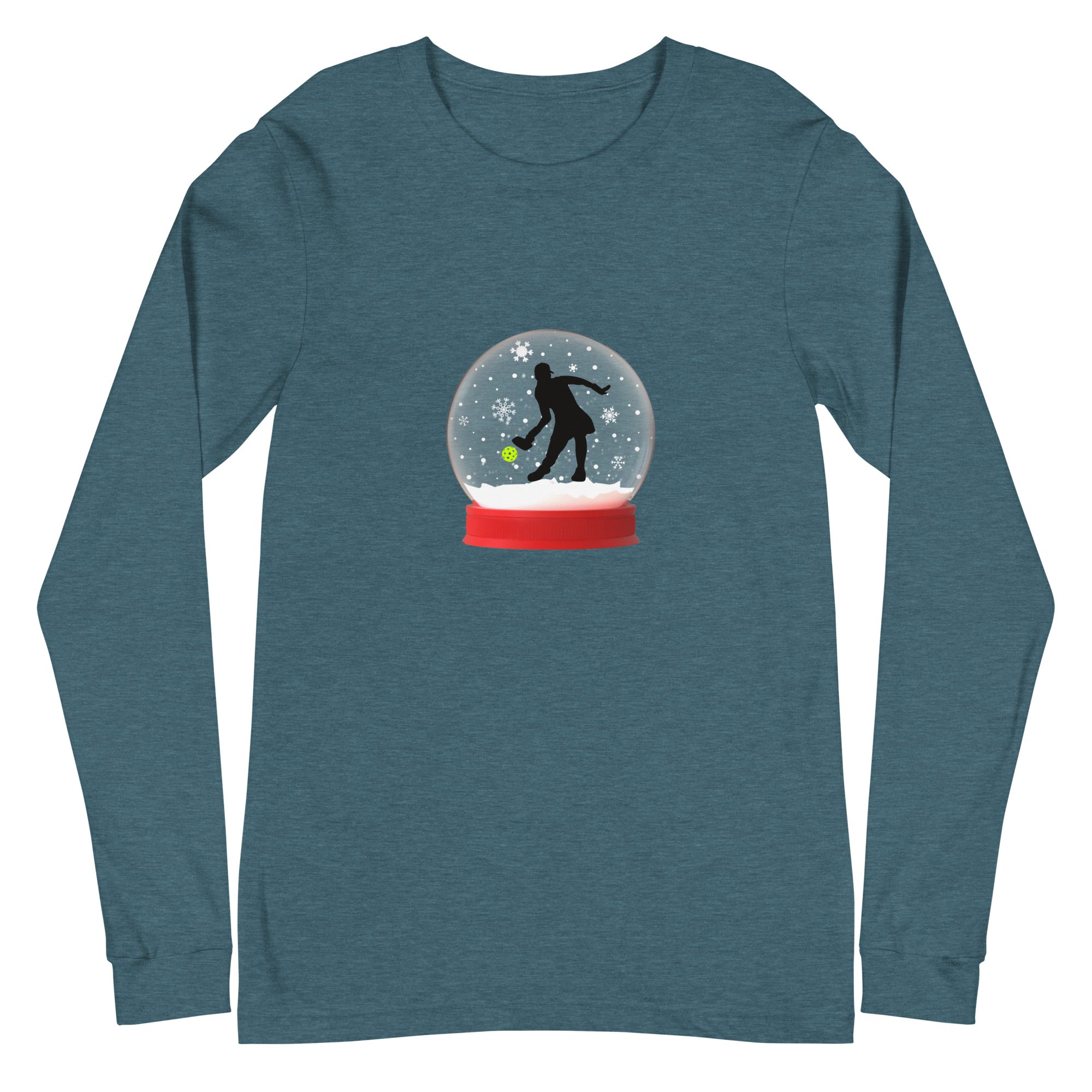 Unisex Pickleball Long Sleeve Tee - Xmas - Pickleball Christmas Snow Globe