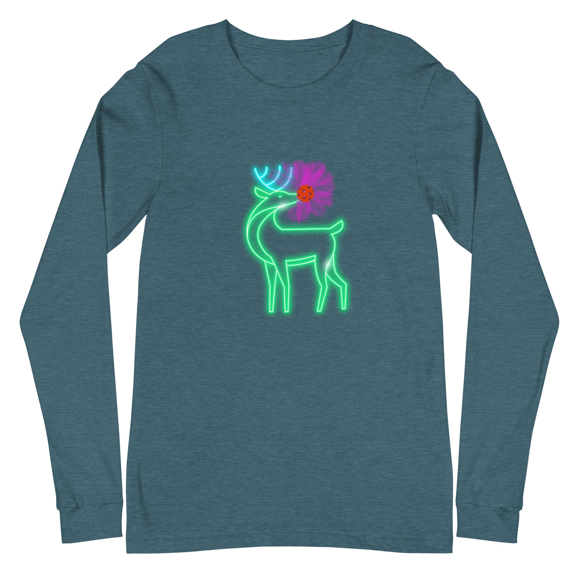 Unisex Pickleball Long Sleeve Tee -  Rudolph the Glowing Pickleball Reindeer