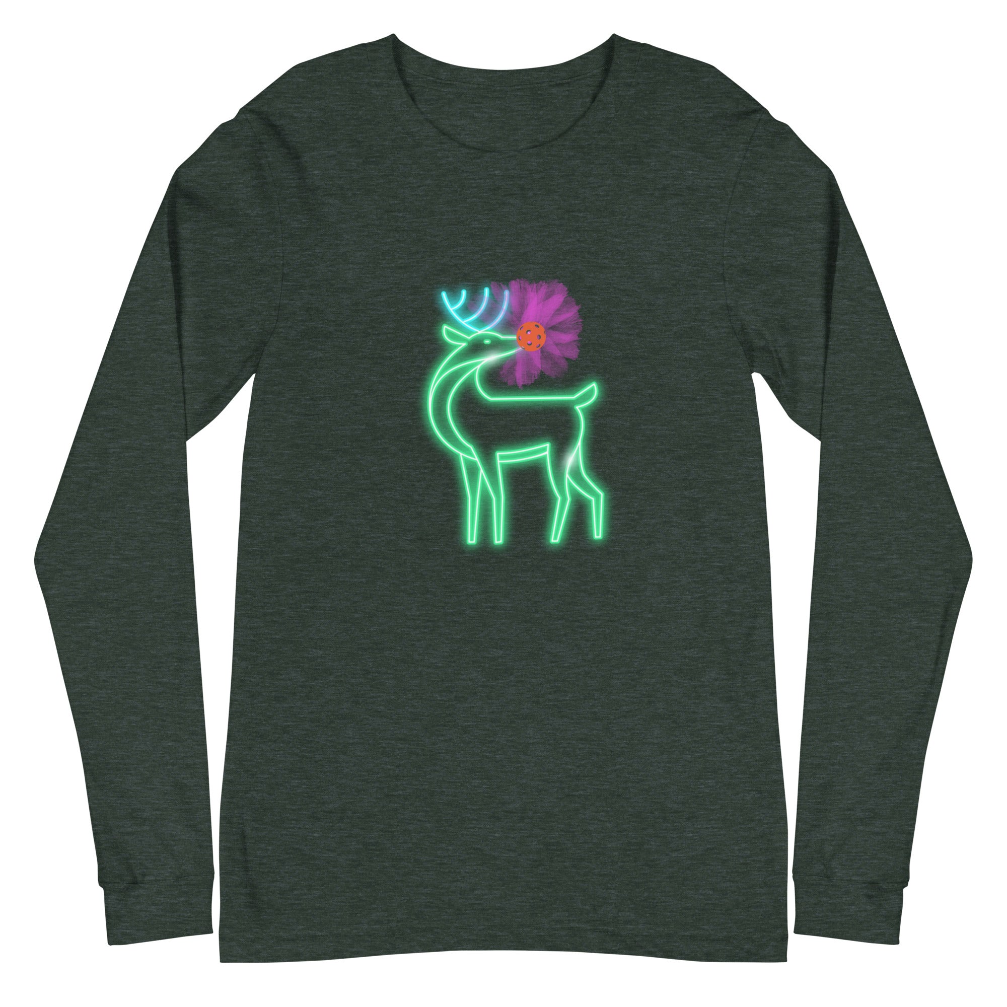 Unisex Pickleball Long Sleeve Tee -  Rudolph the Glowing Pickleball Reindeer