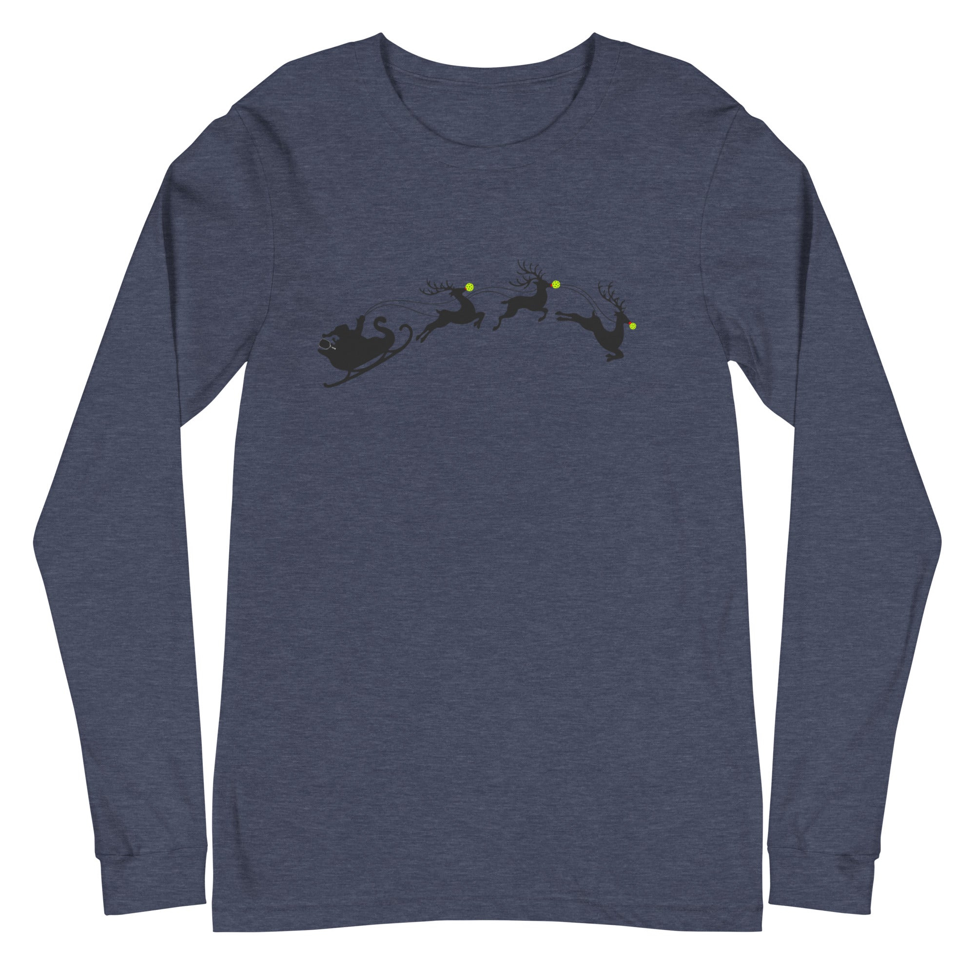 Unisex Pickleball Long Sleeve Tee - Xmas - Santa with Pickleball Nose Reindeers