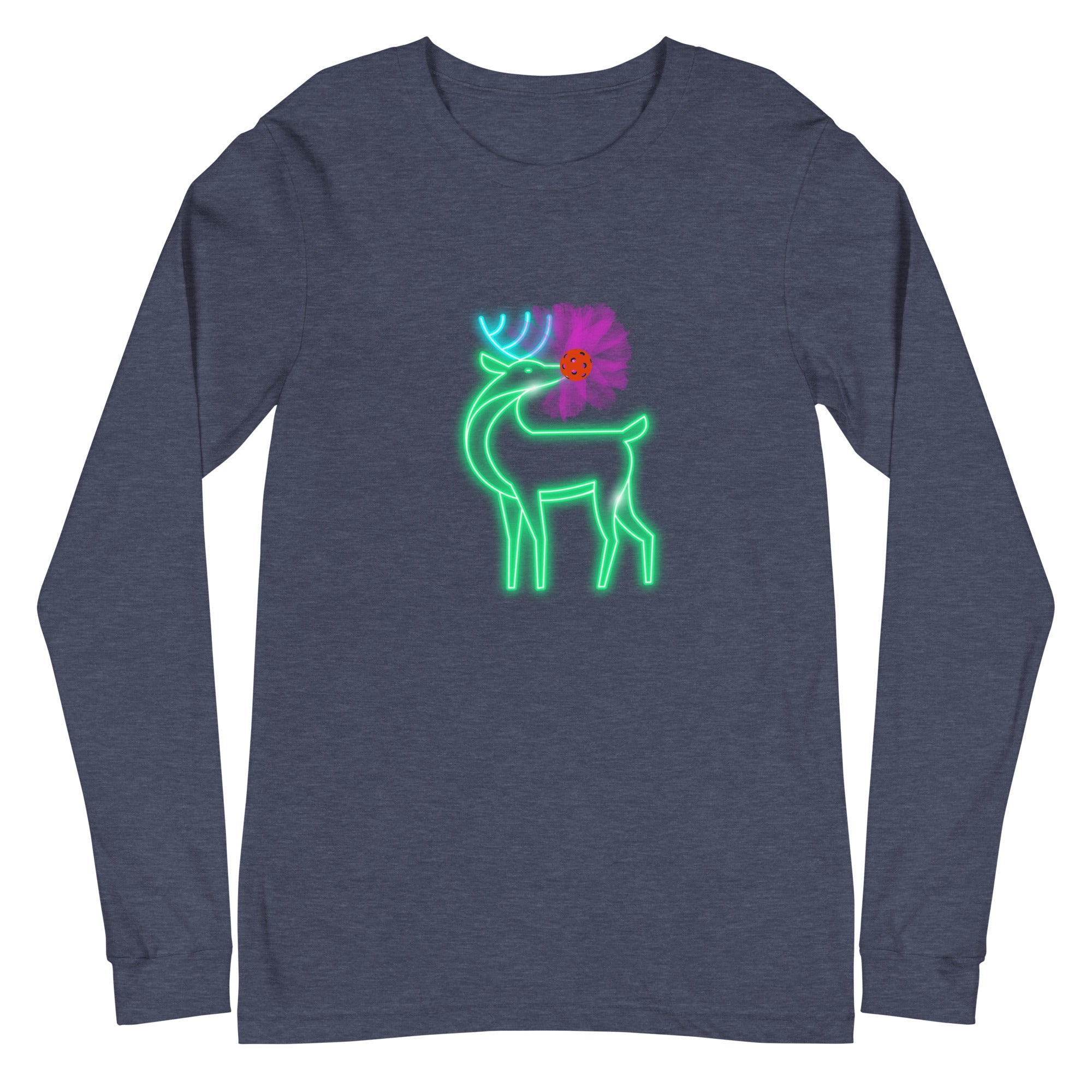 Unisex Pickleball Long Sleeve Tee -  Rudolph the Glowing Pickleball Reindeer