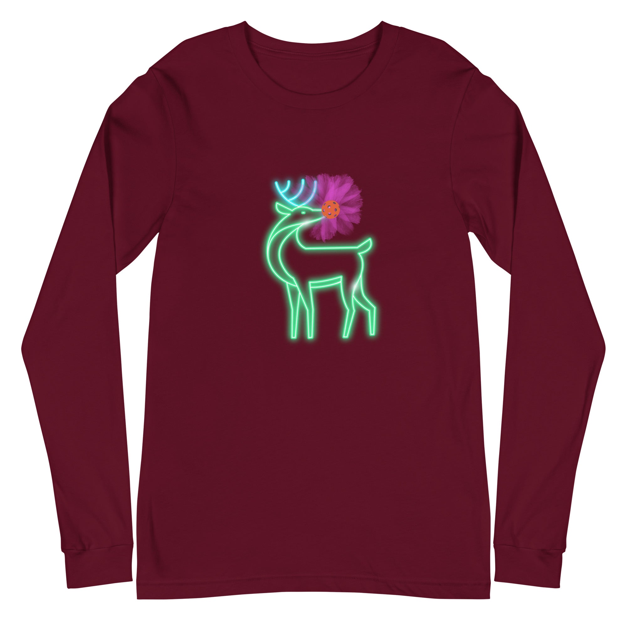 Unisex Pickleball Long Sleeve Tee -  Rudolph the Glowing Pickleball Reindeer