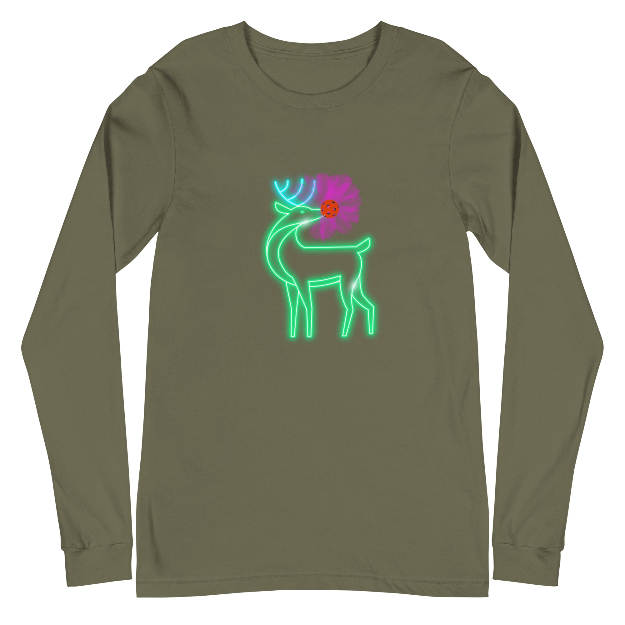 Unisex Pickleball Long Sleeve Tee -  Rudolph the Glowing Pickleball Reindeer