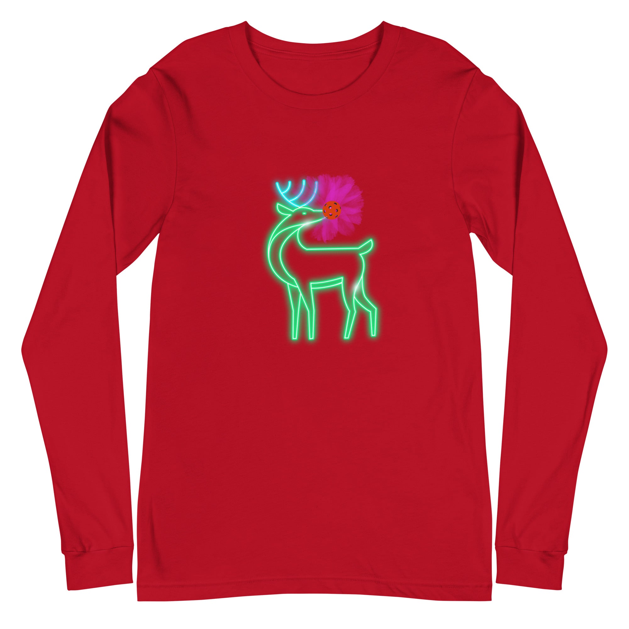 Unisex Pickleball Long Sleeve Tee -  Rudolph the Glowing Pickleball Reindeer