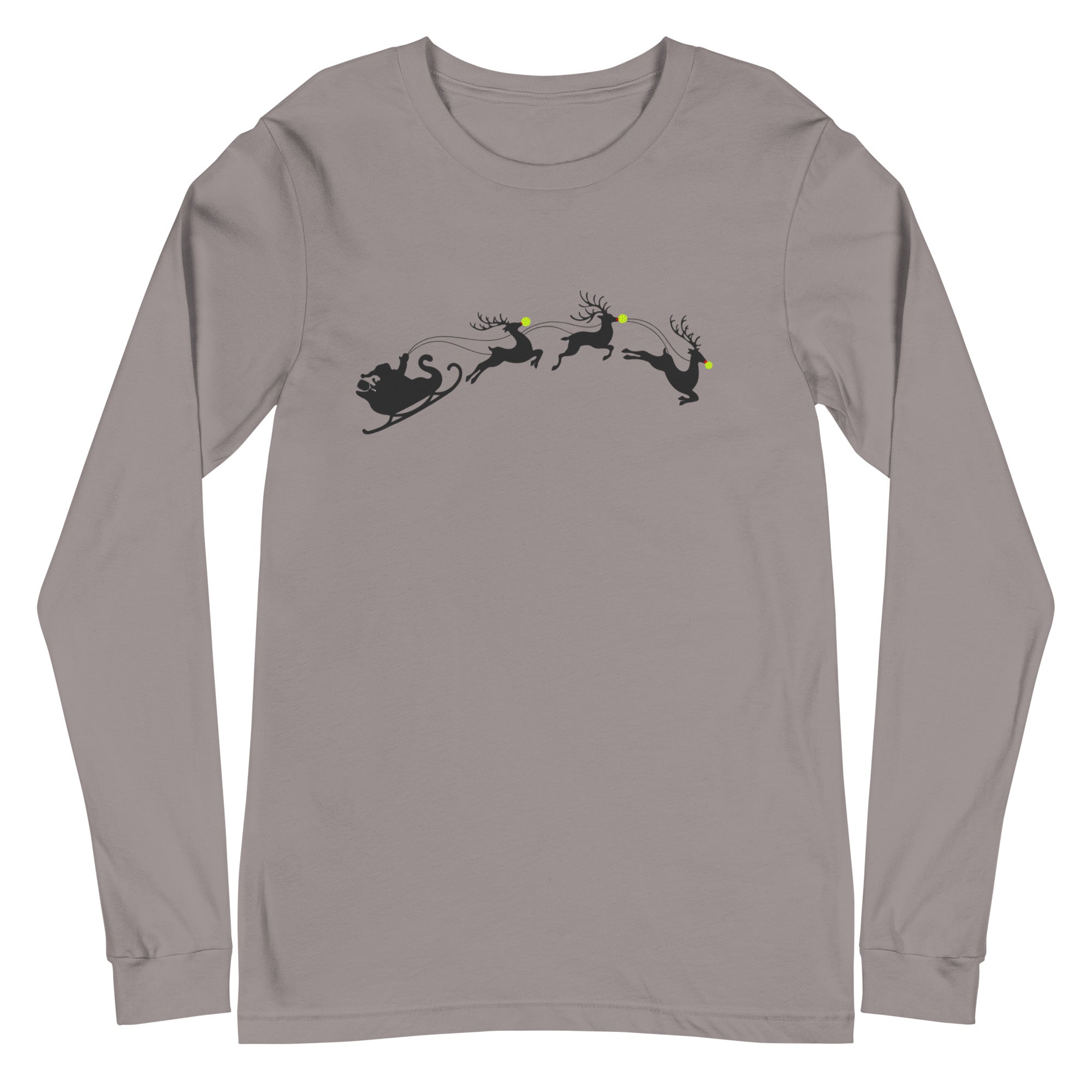 Unisex Pickleball Long Sleeve Tee - Xmas - Santa with Pickleball Nose Reindeers