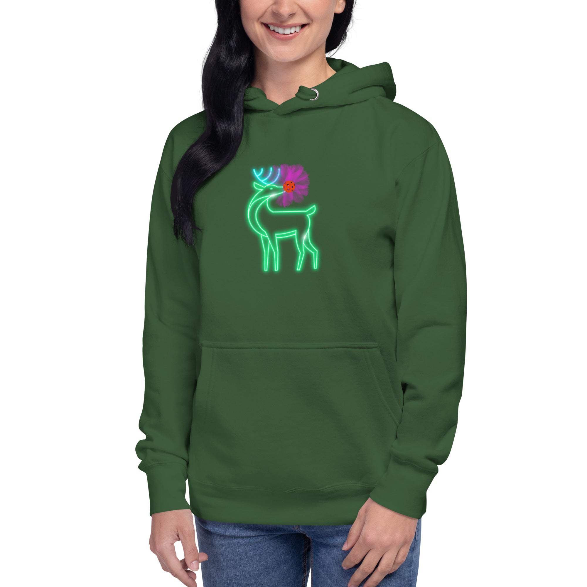 Christmas Pickleball Hoodie, Premium Unisex Hoodie - Xmas - Rudolph the Glowing Pickleball Reindeer