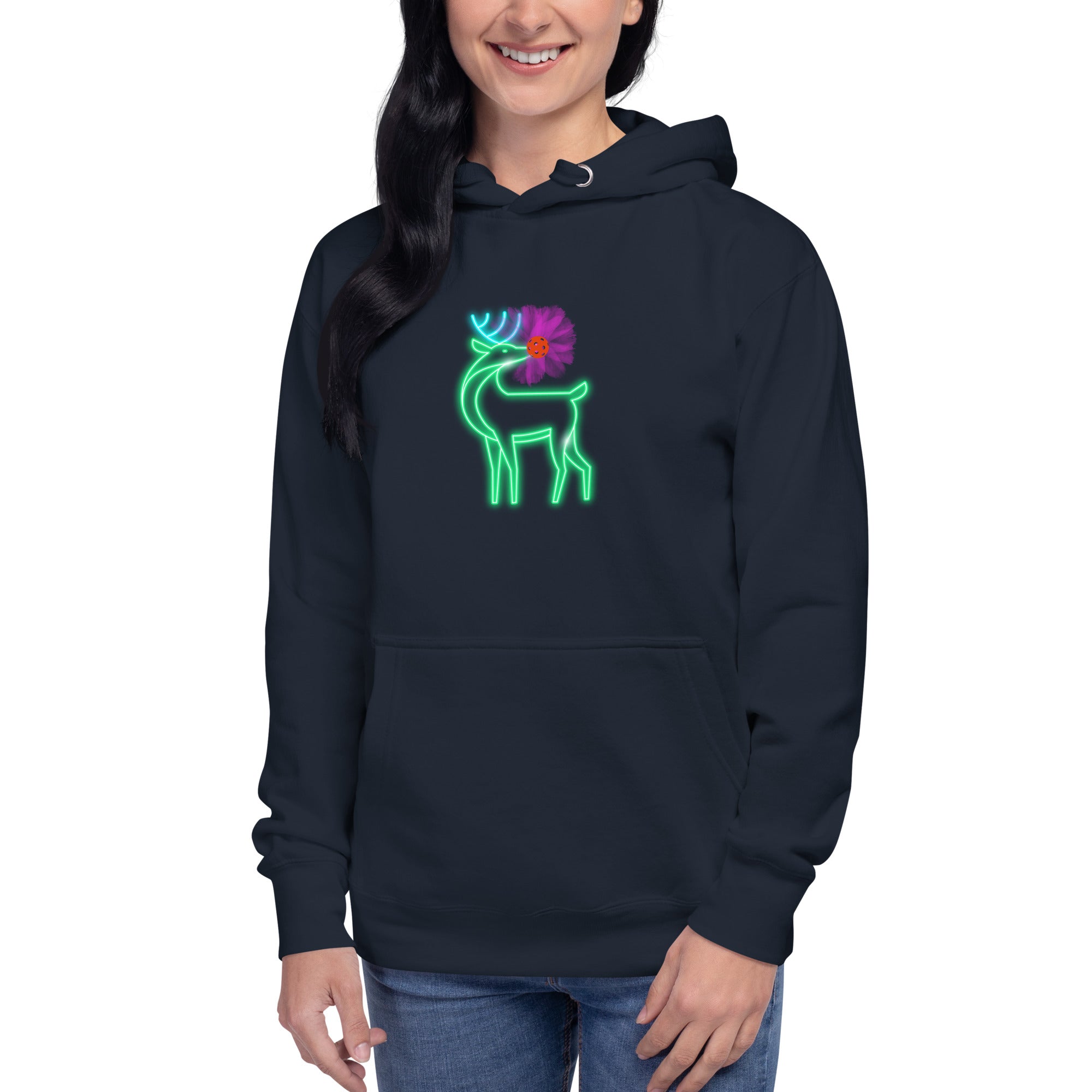 Christmas Pickleball Hoodie, Premium Unisex Hoodie - Xmas - Rudolph the Glowing Pickleball Reindeer