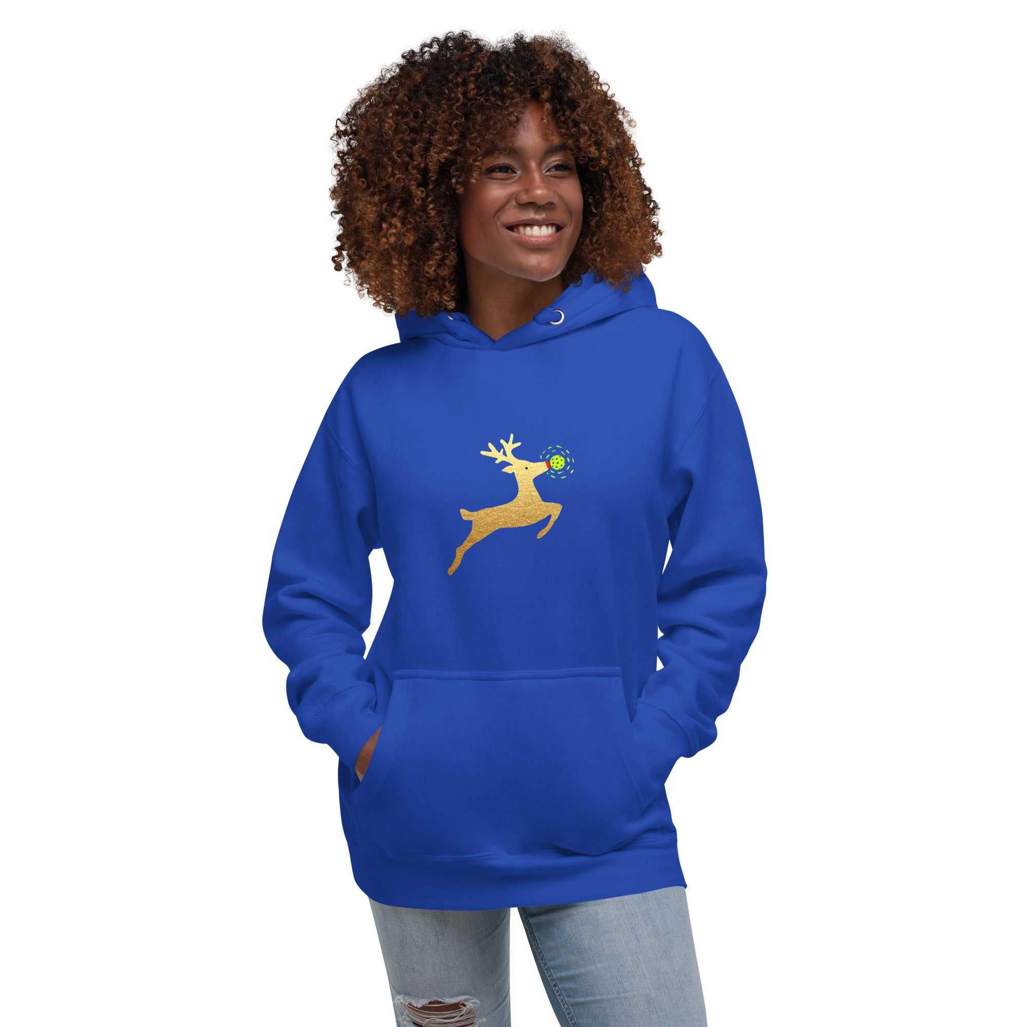 Unisex Premium Pickleball Hoodie Xmas Gold Reindeer Pickleball Nos BestPickleballTees