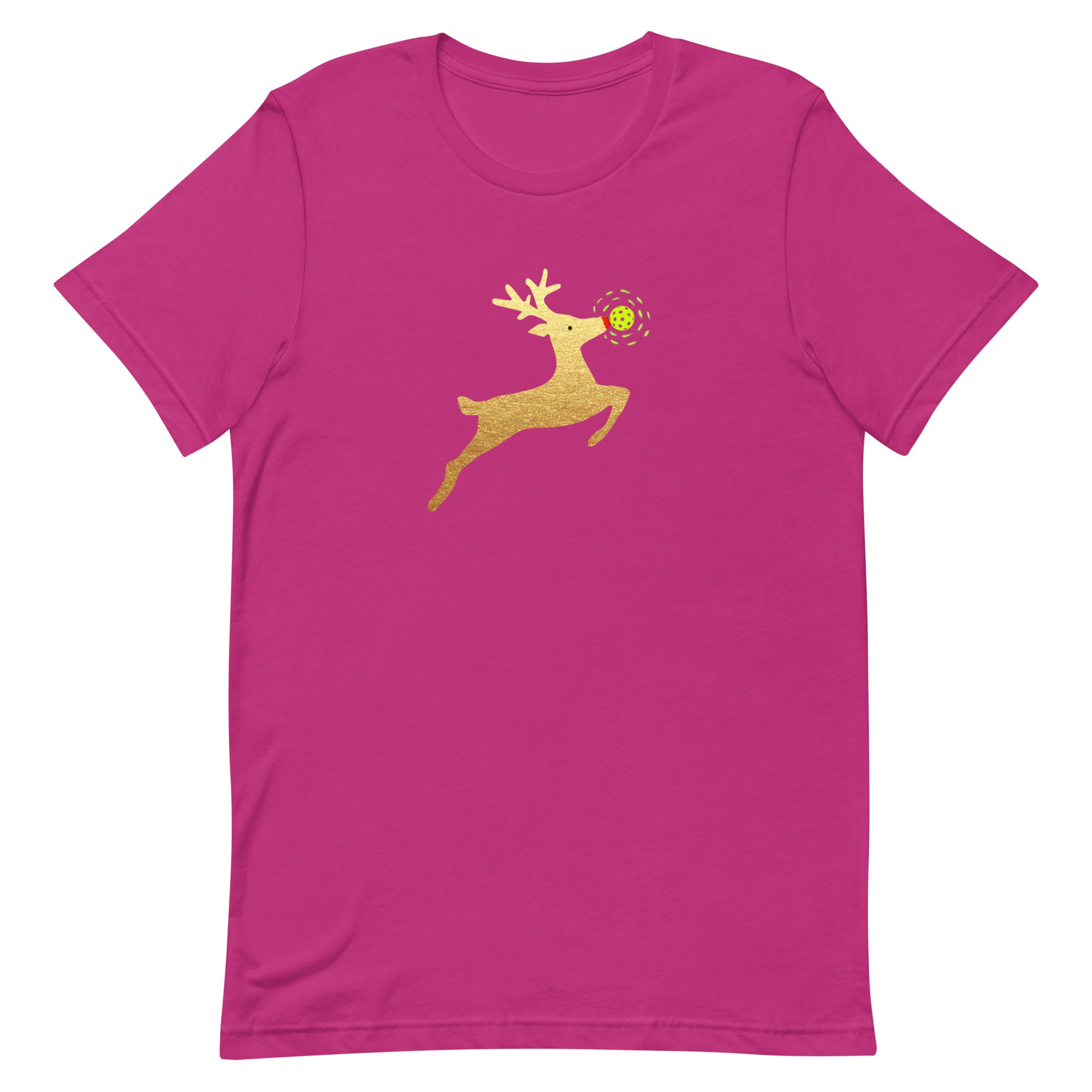 Pickleball Unisex T-shirt - Xmas - Gold Reindeer Pickleball Nose