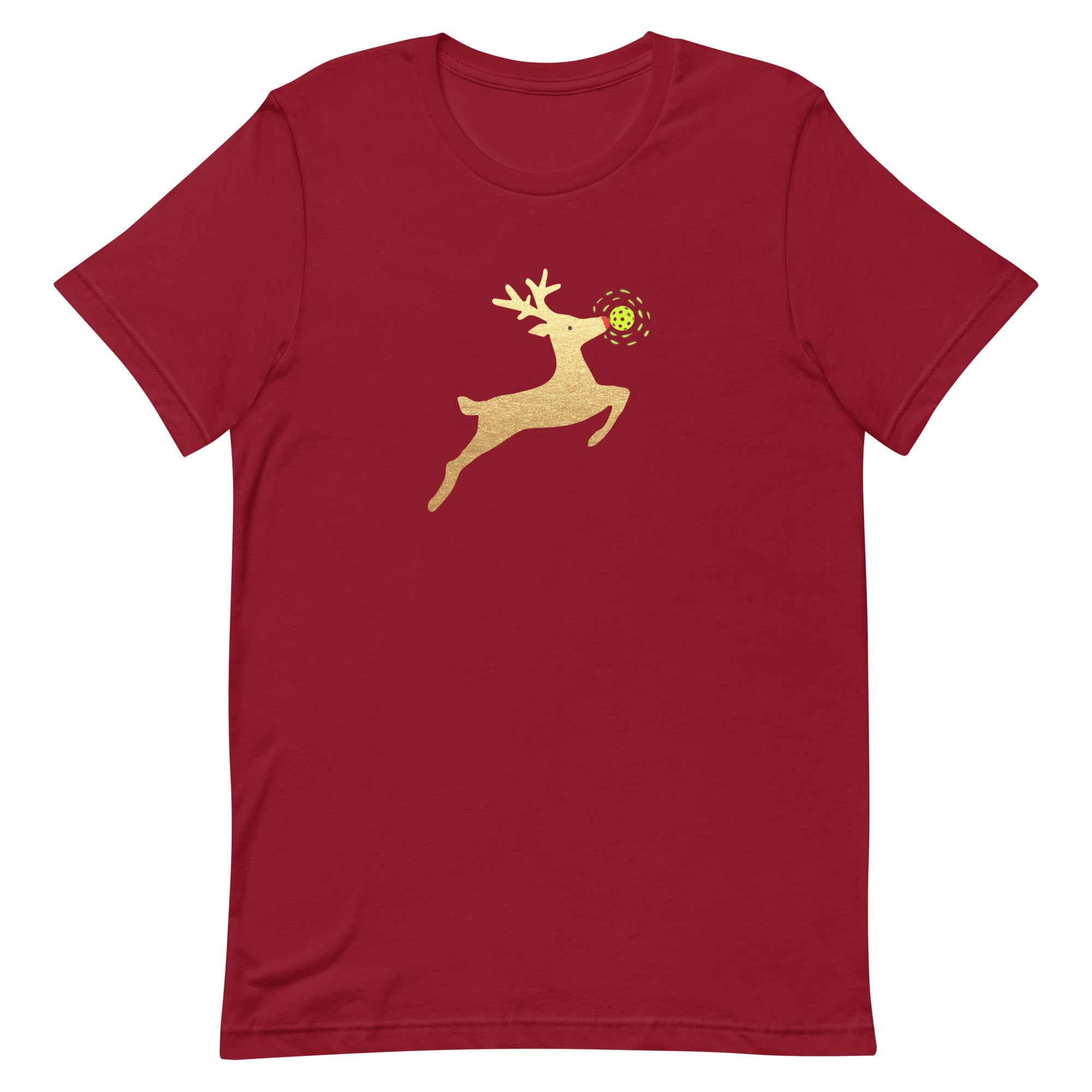 Pickleball Unisex T-shirt - Xmas - Gold Reindeer Pickleball Nose