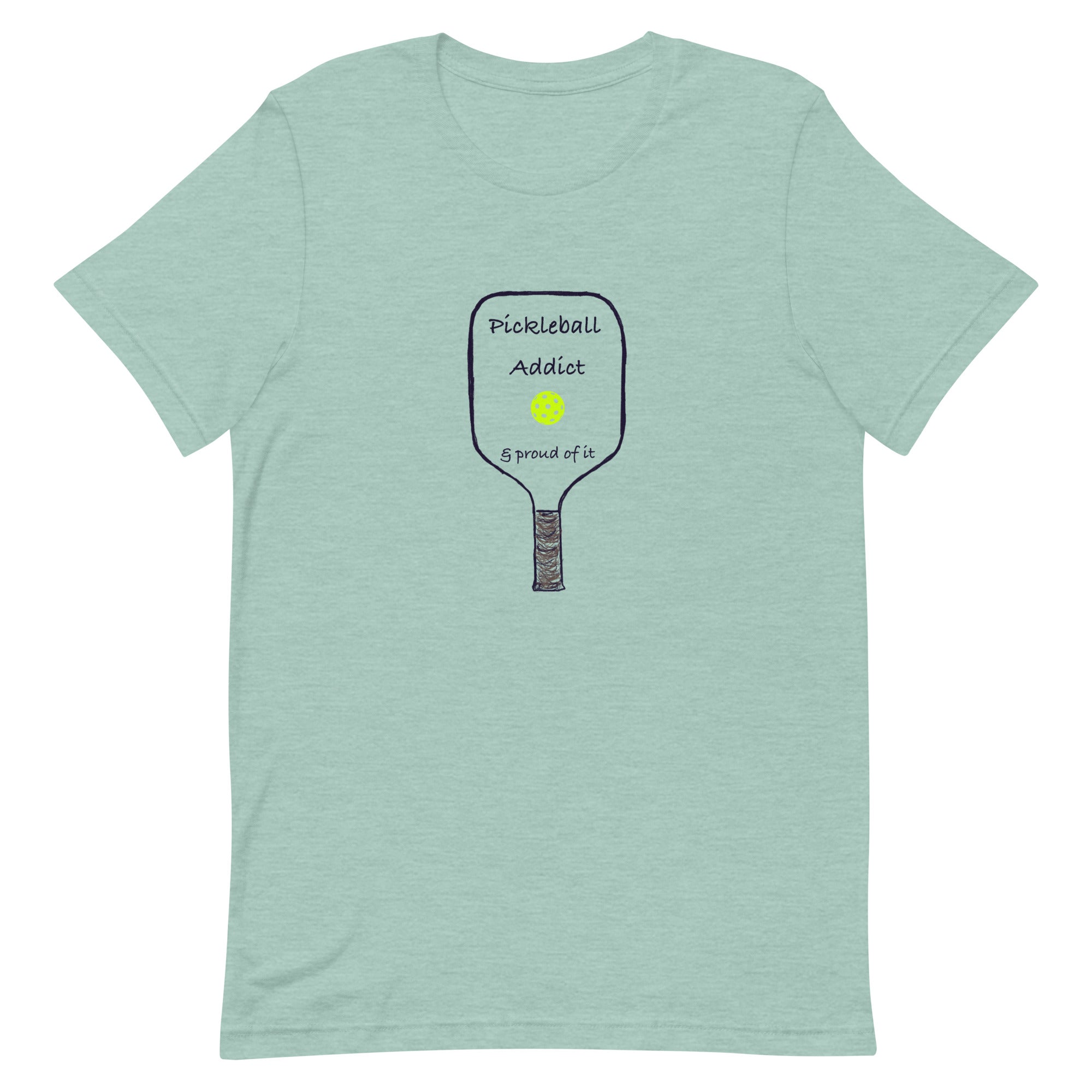 Pickleball Unisex t-shirt - Pickleball Addict with Sketch of a Paddle