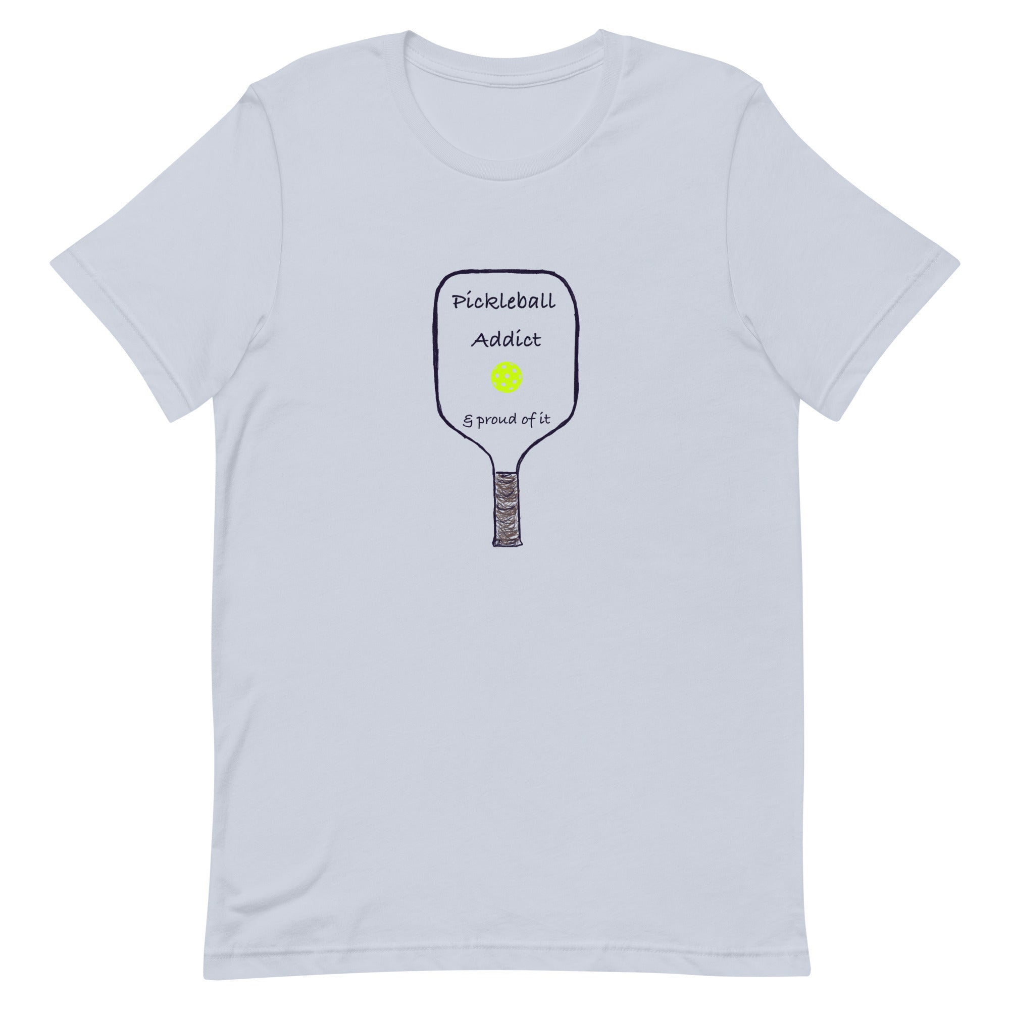 Pickleball Unisex t-shirt - Pickleball Addict with Sketch of a Paddle