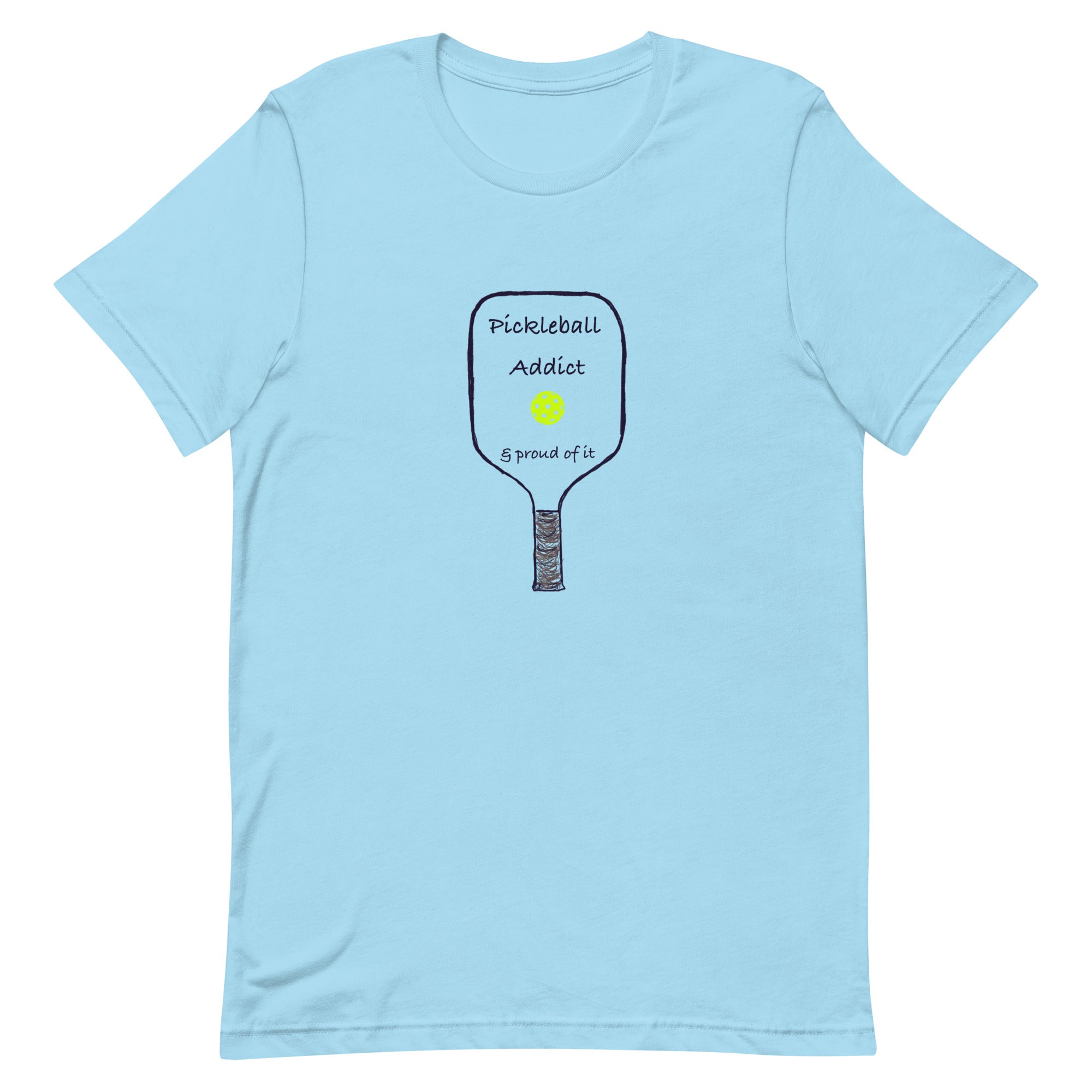 Pickleball Unisex t-shirt - Pickleball Addict with Sketch of a Paddle