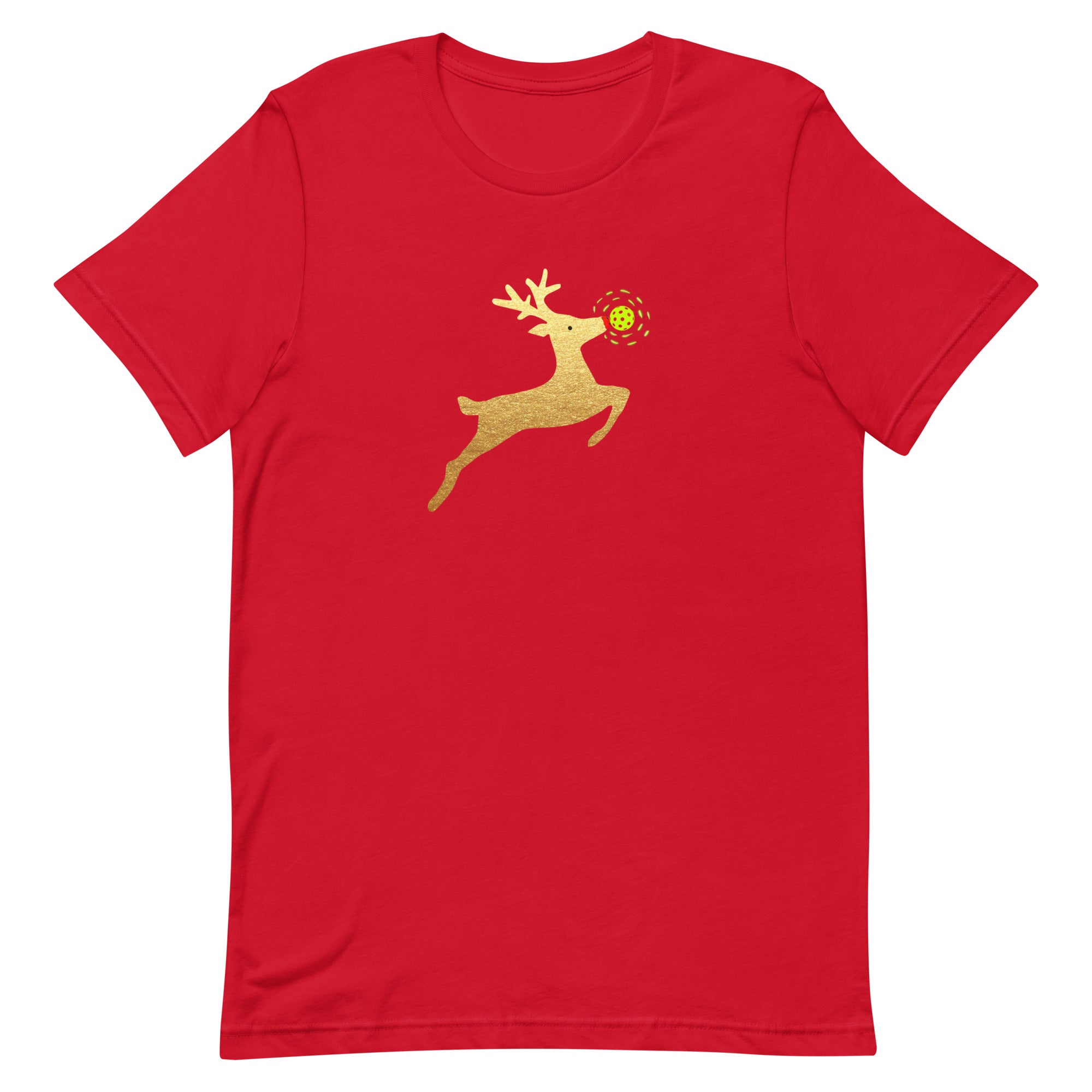 Pickleball Unisex T-shirt - Xmas - Gold Reindeer Pickleball Nose