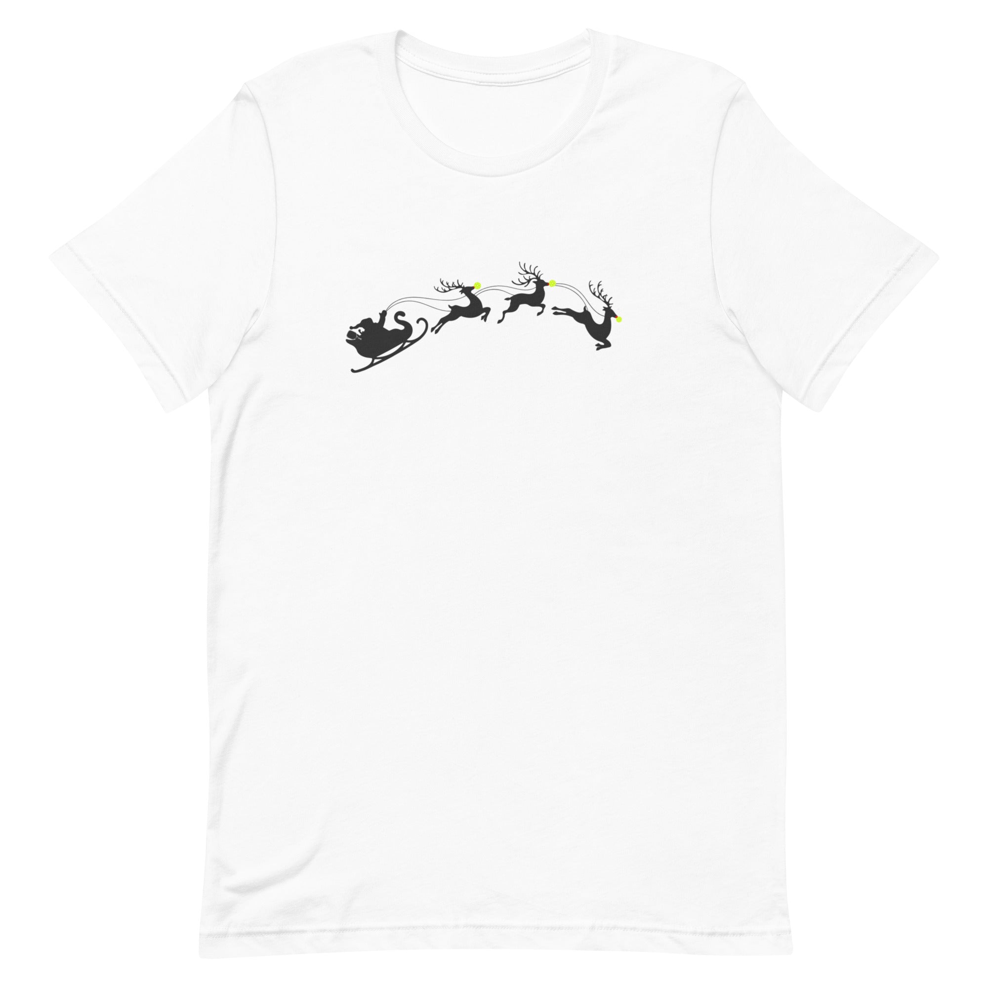 Pickleball Unisex T-shirt - Xmas - Santa with Pickleball Nose Reindeers